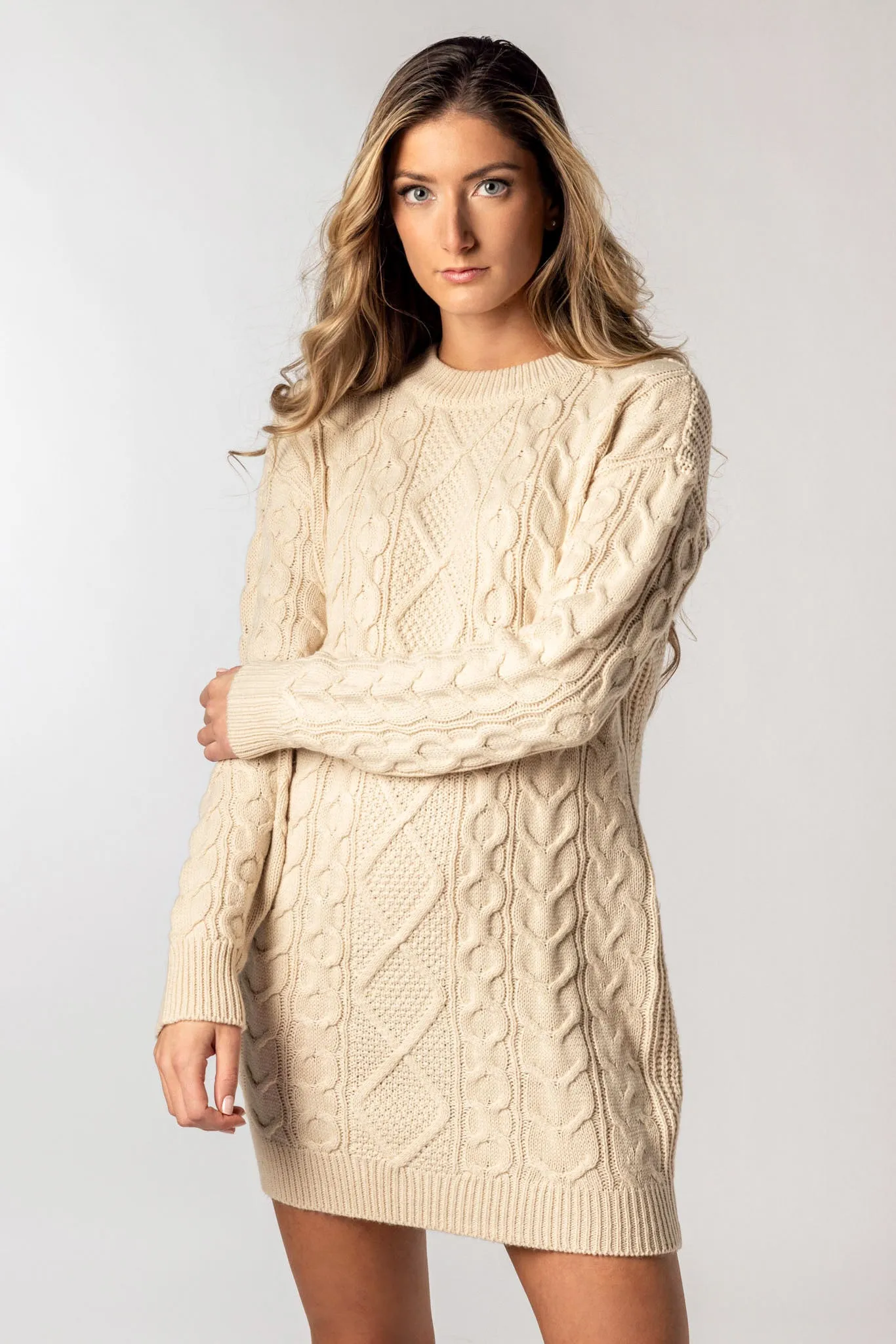 Long Cable Knit Sweater Dress