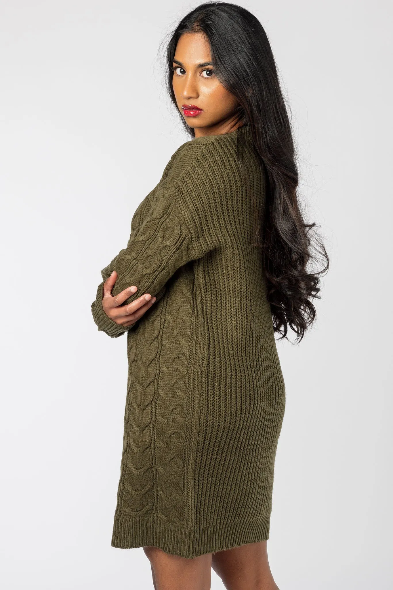 Long Cable Knit Sweater Dress