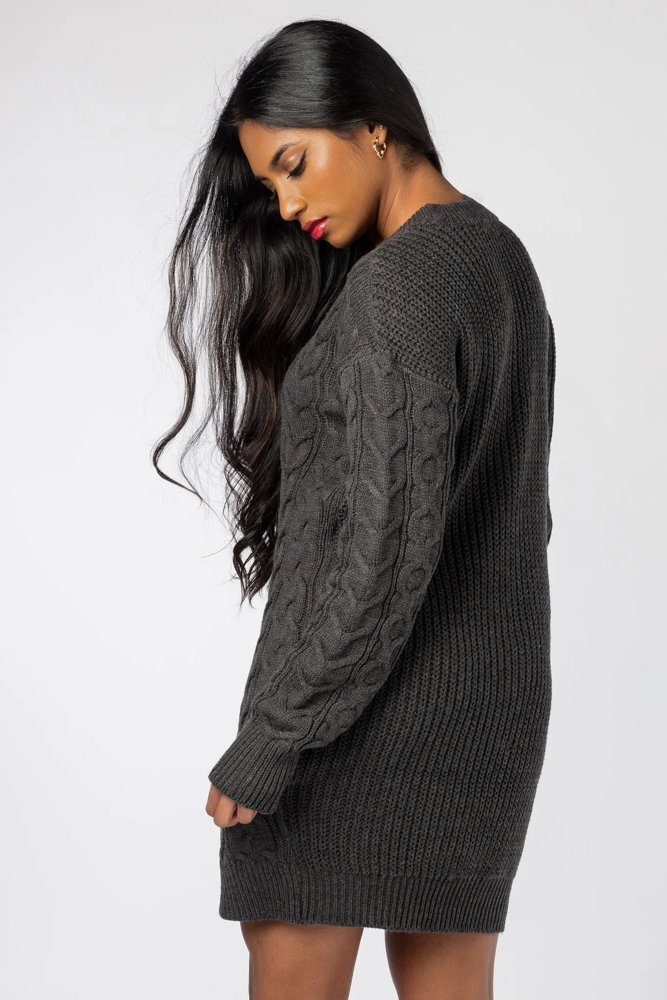 Long Cable Knit Sweater Dress