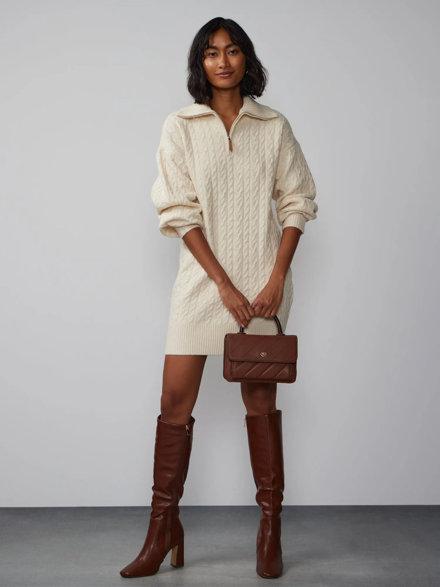 Long Sleeve Cable Knit Sweater Dress