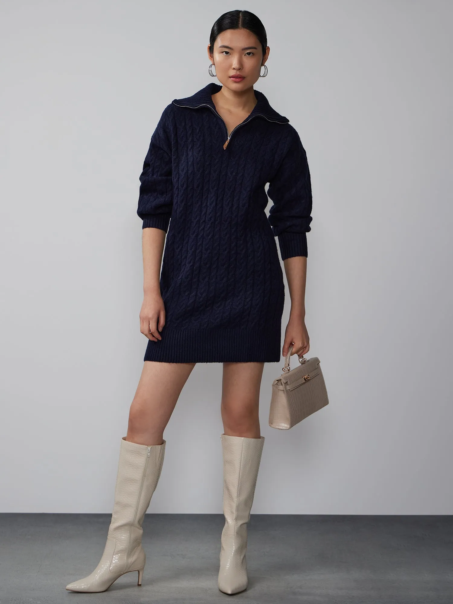 Long Sleeve Cable Knit Sweater Dress