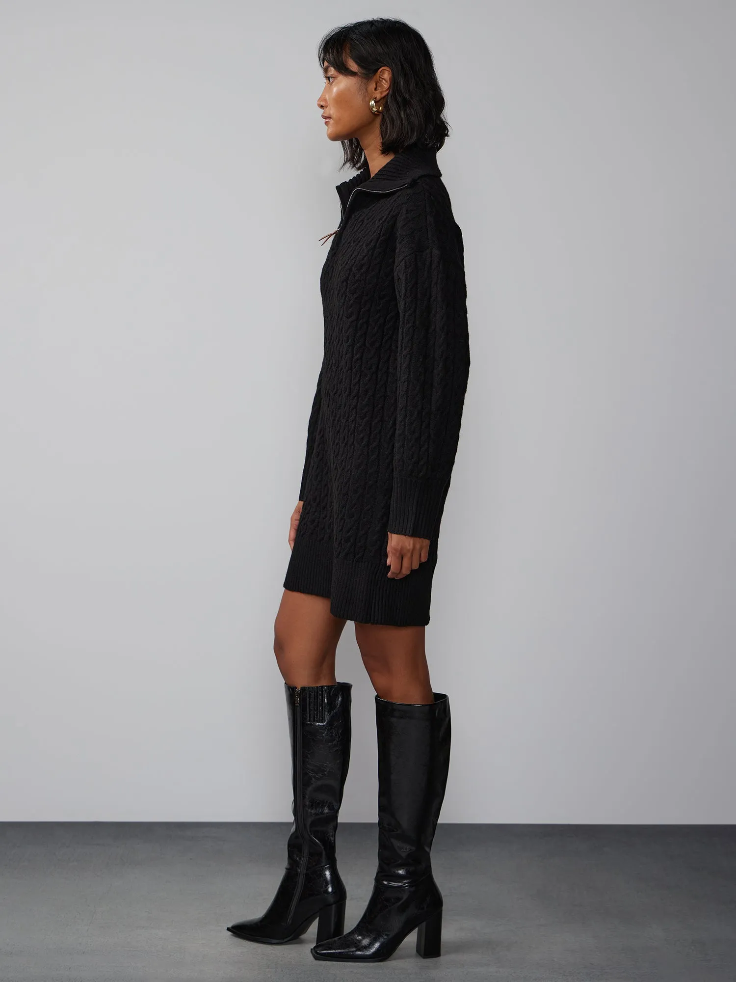 Long Sleeve Cable Knit Sweater Dress