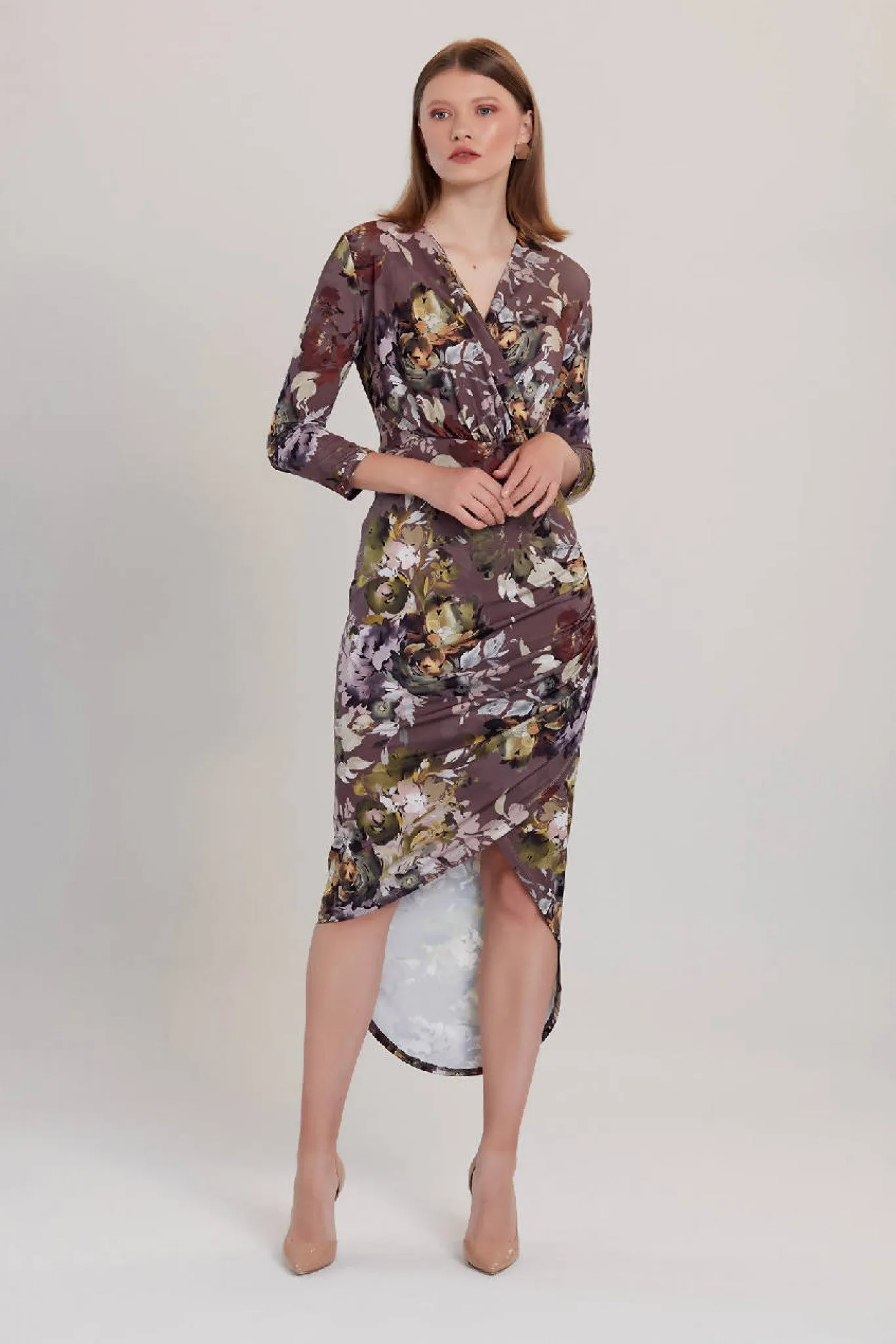 Love And Joy London Grey Floral Print Midi Dress