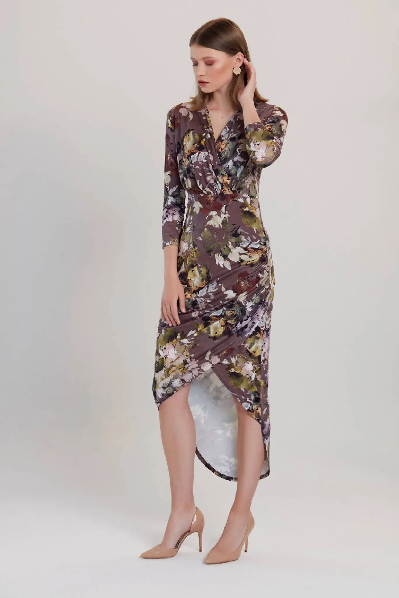 Love And Joy London Grey Floral Print Midi Dress