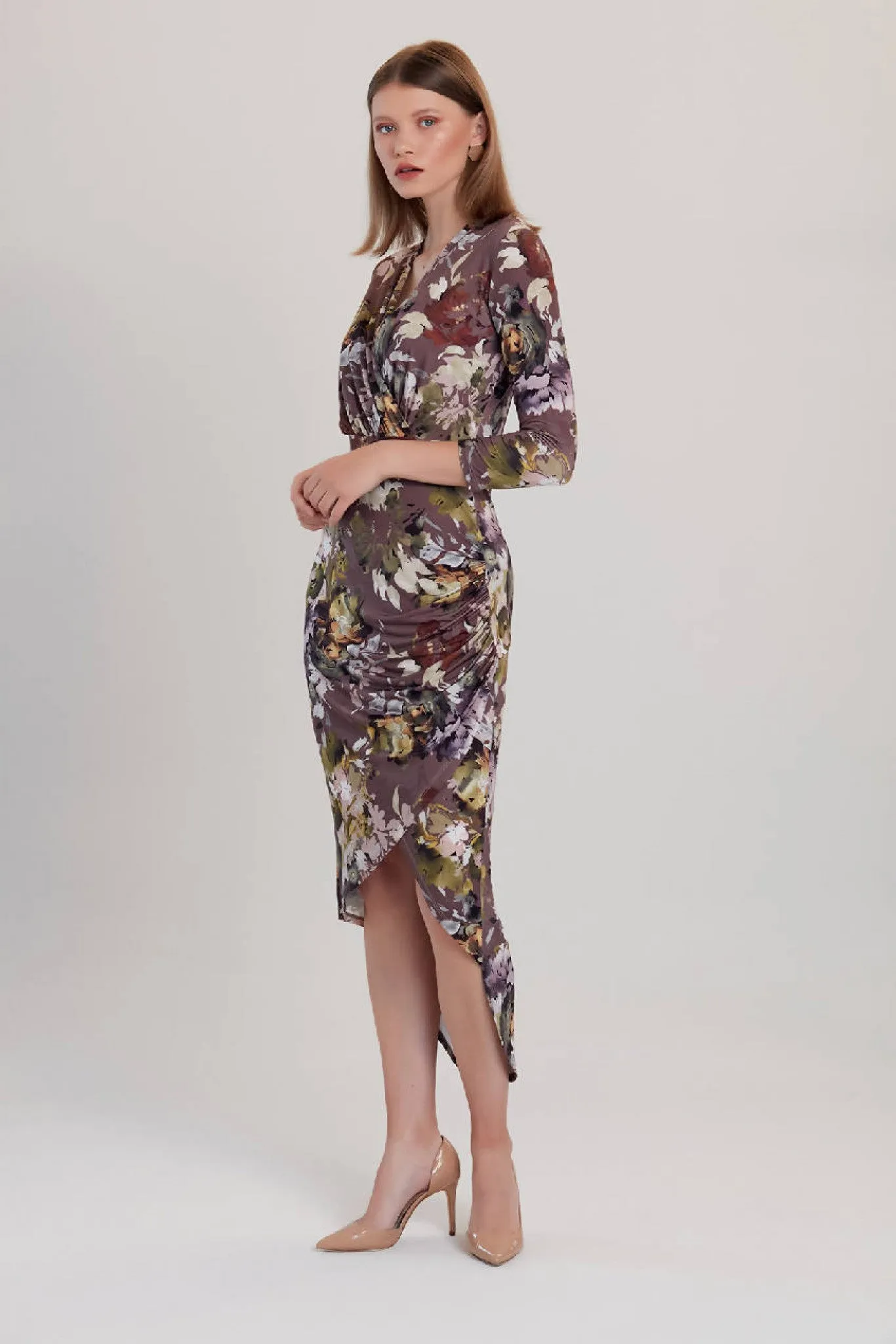 Love And Joy London Grey Floral Print Midi Dress