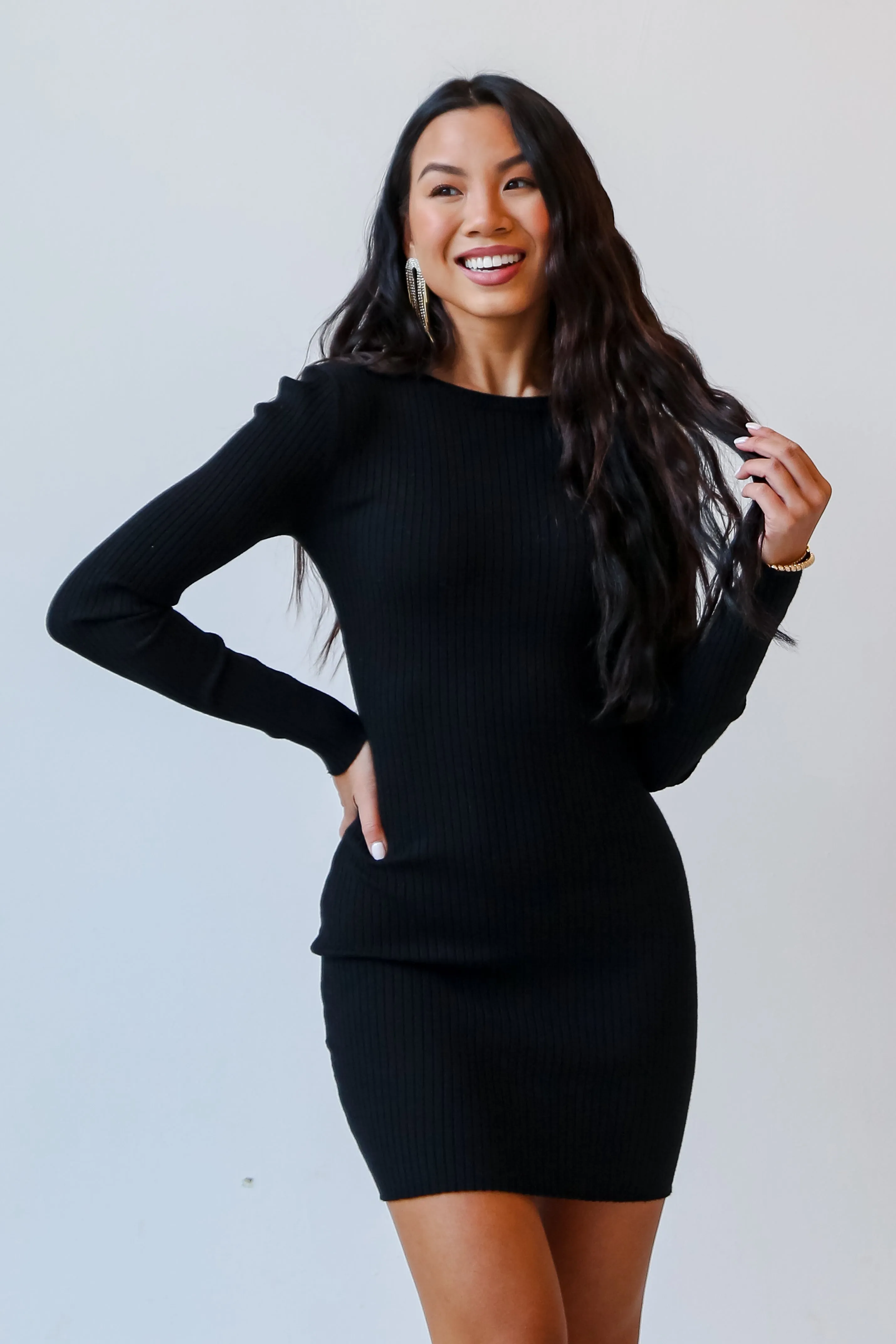 Luxe Impression Black Mini Sweater Dress - DOORBUSTER