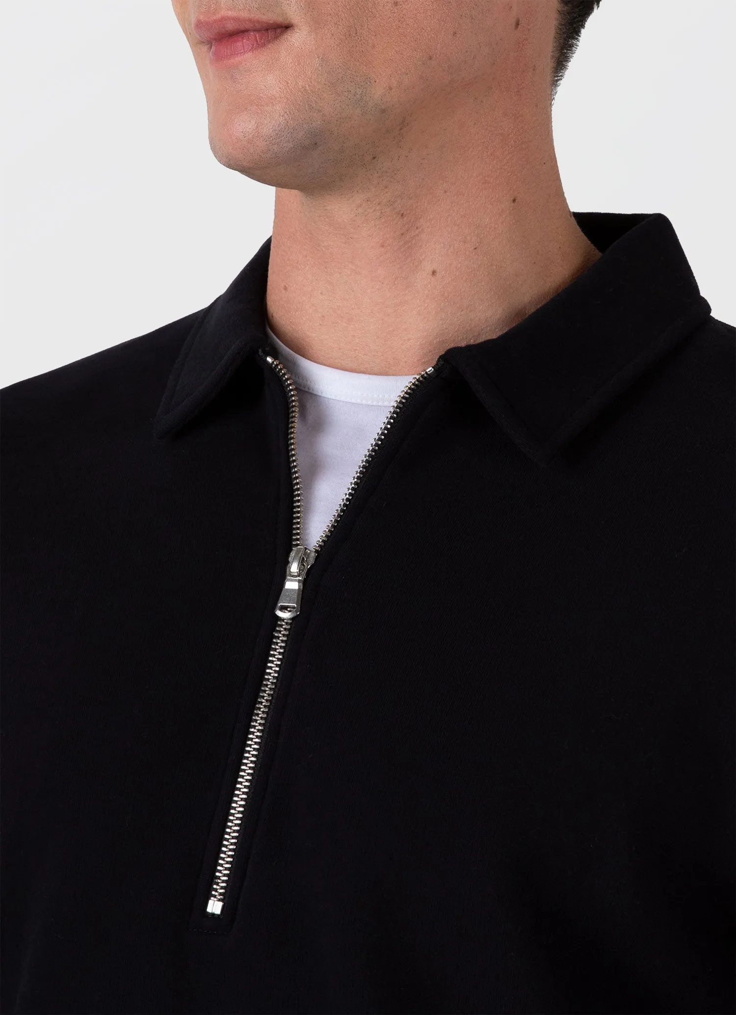 Men's Zip Polo Loopback Sweatshirt in Black