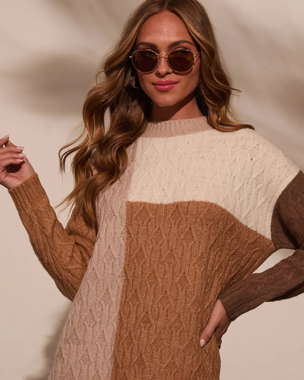 Noah Colorblock Cable Knit Mini Sweater Dress