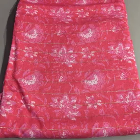 Precut Pink Floral Digital Print Viscose Lurex Fabric