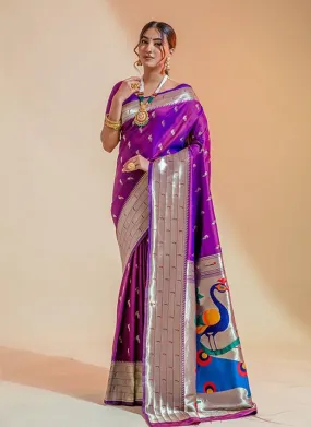 Purple Zari Weaving Pure Paithani Silk Saree