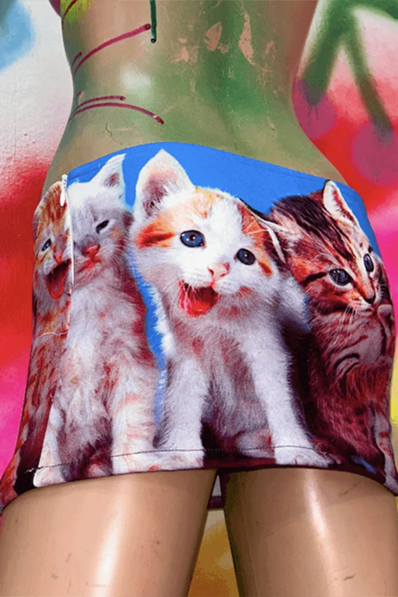 QT3272 Cats Prints Mini Skirt