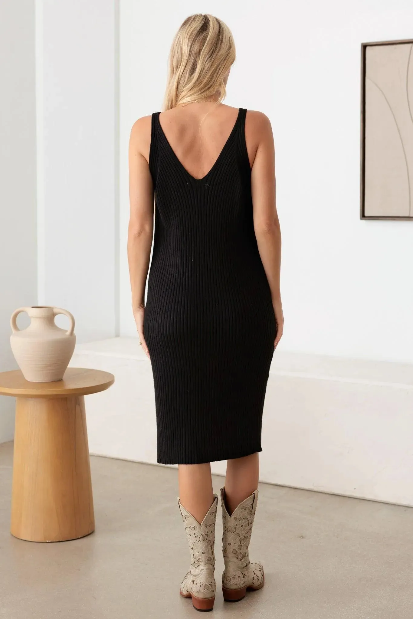 Ribbed Strappy Slim Knit Midi Dress