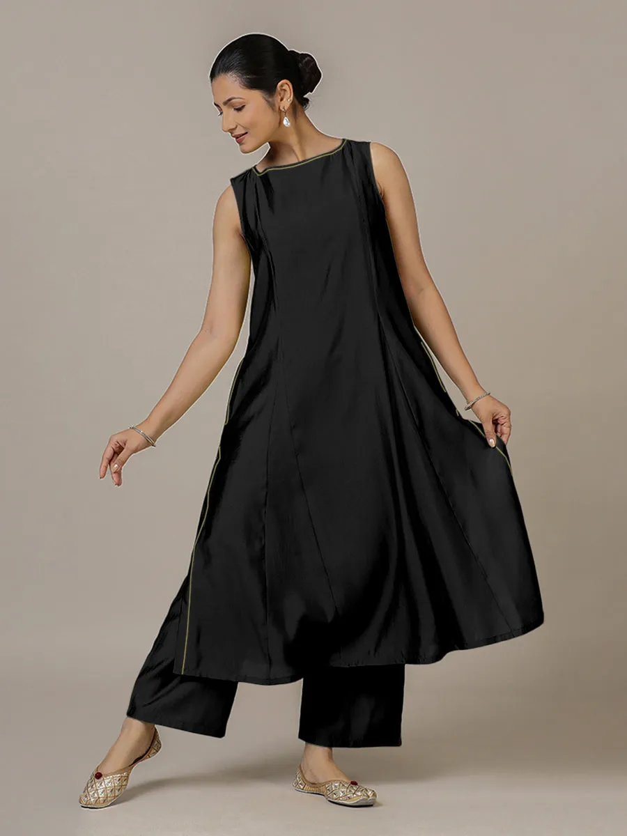 Sarah x Rozaana | A Line Kurta in Raven Black with Thread Work | Coords or Only Kurta