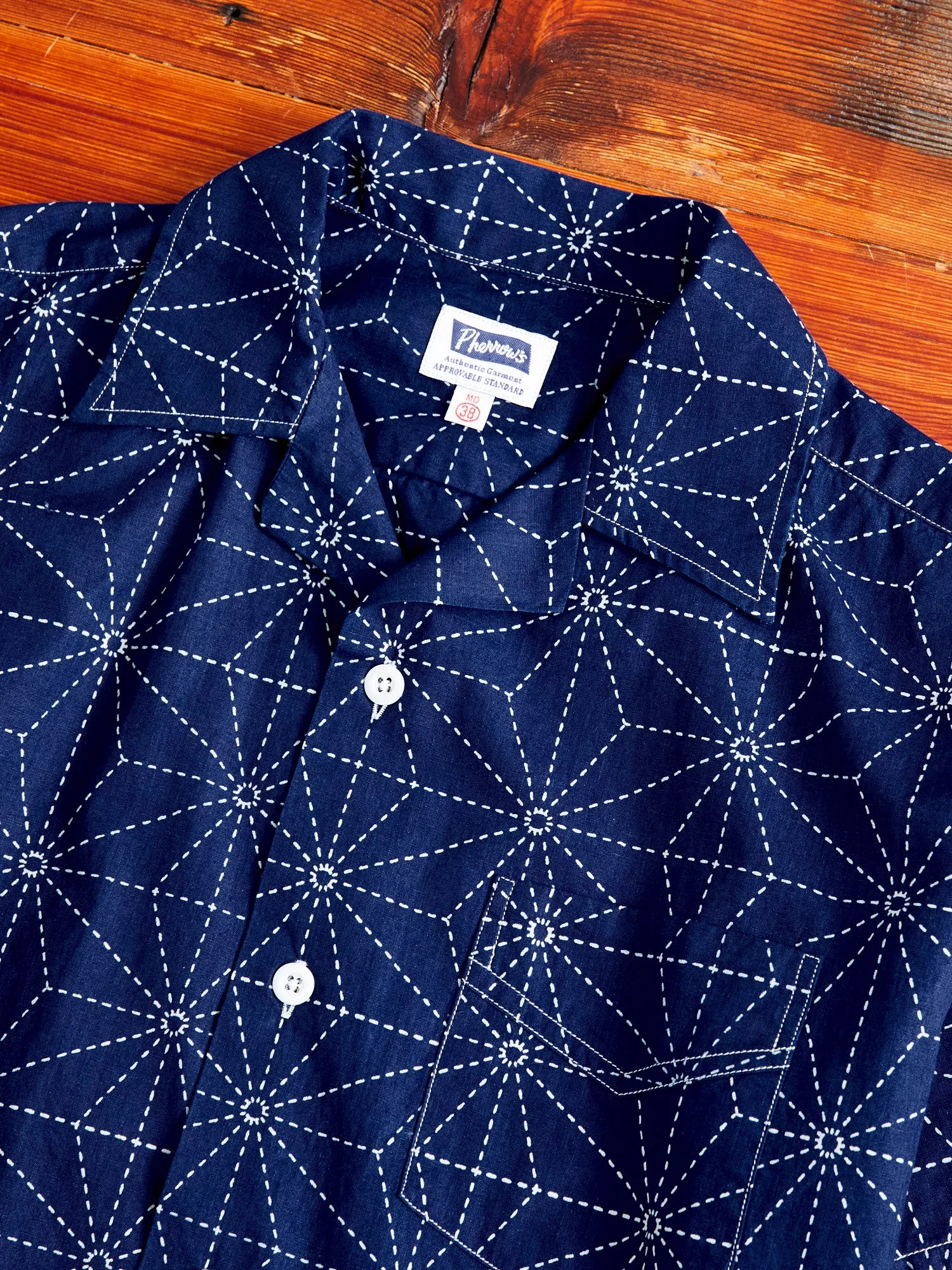 Sashiko Print Hawaiian Shirt in Indigo