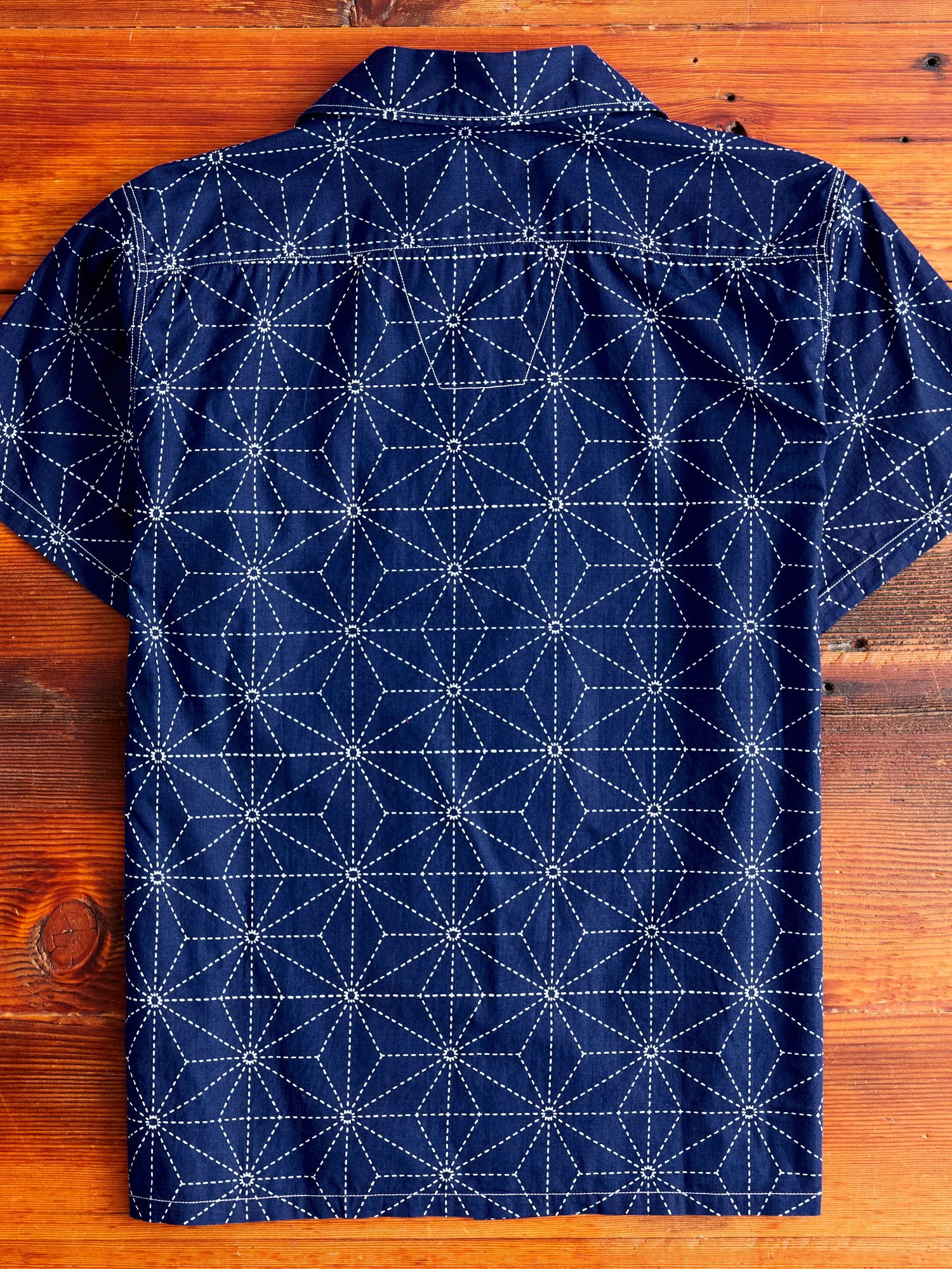 Sashiko Print Hawaiian Shirt in Indigo