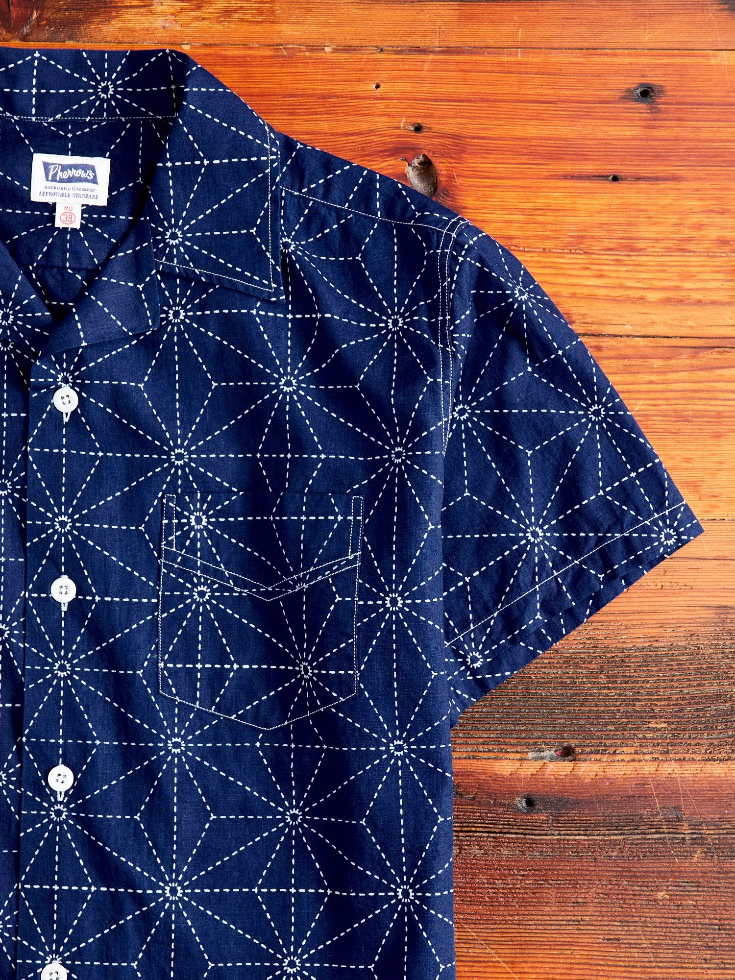 Sashiko Print Hawaiian Shirt in Indigo