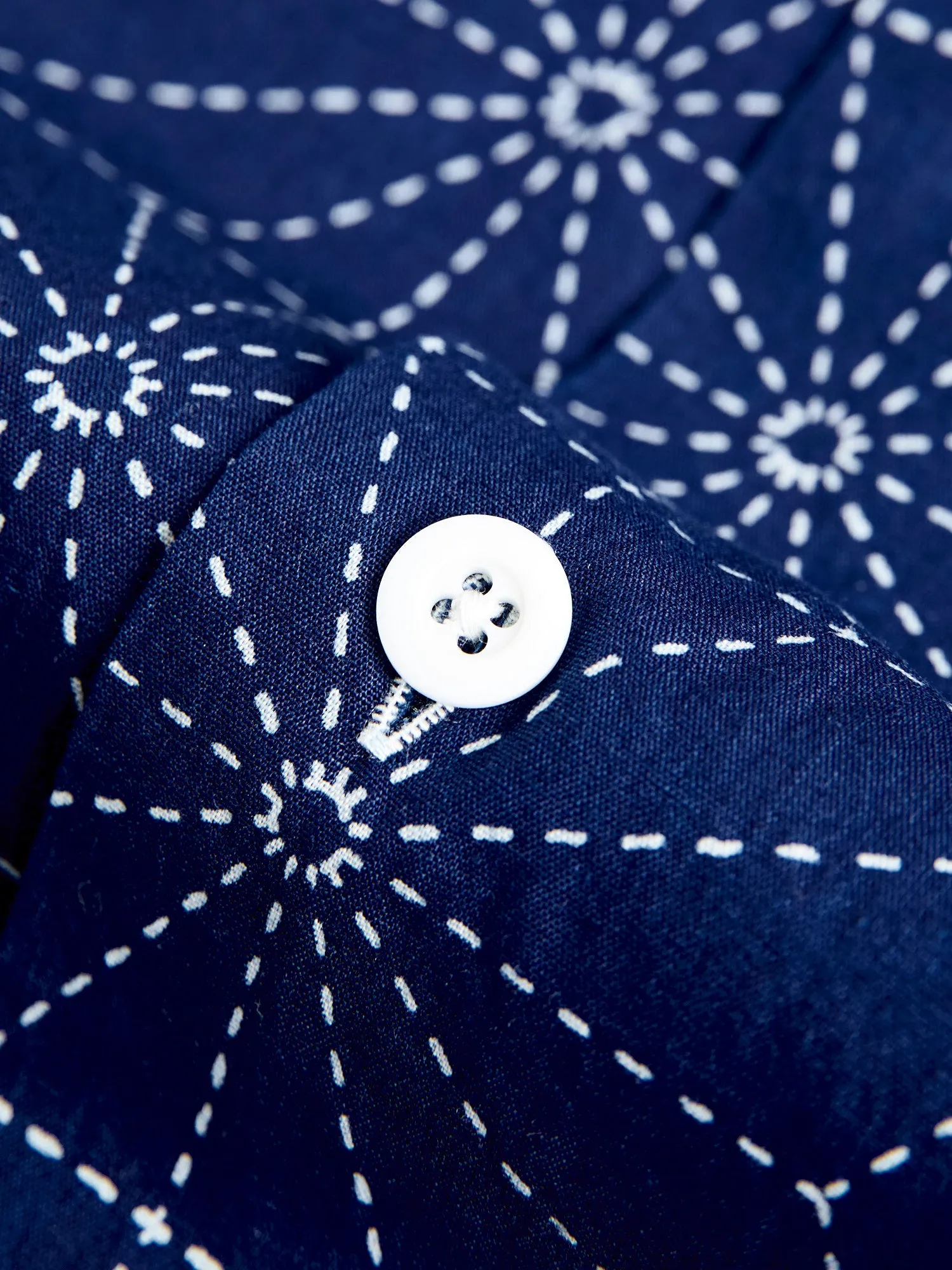 Sashiko Print Hawaiian Shirt in Indigo