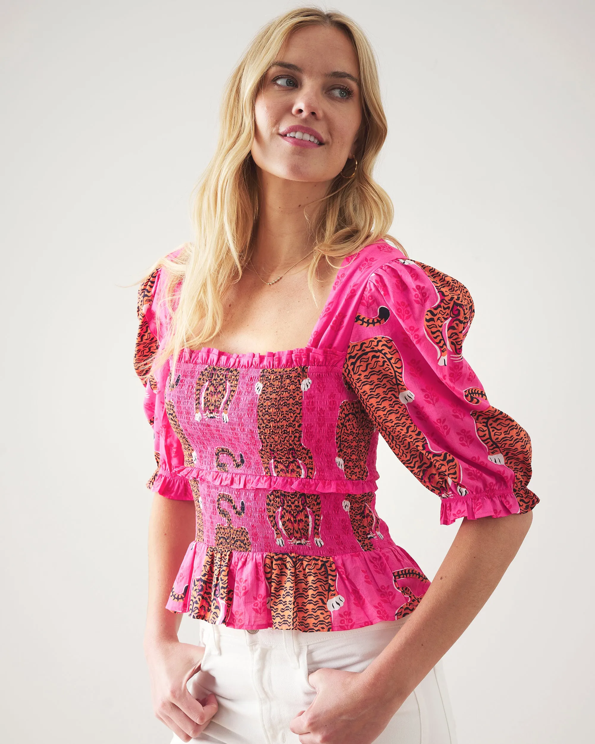 Siberian Stripes - Sophisticated Soirée Top - Neon Rose