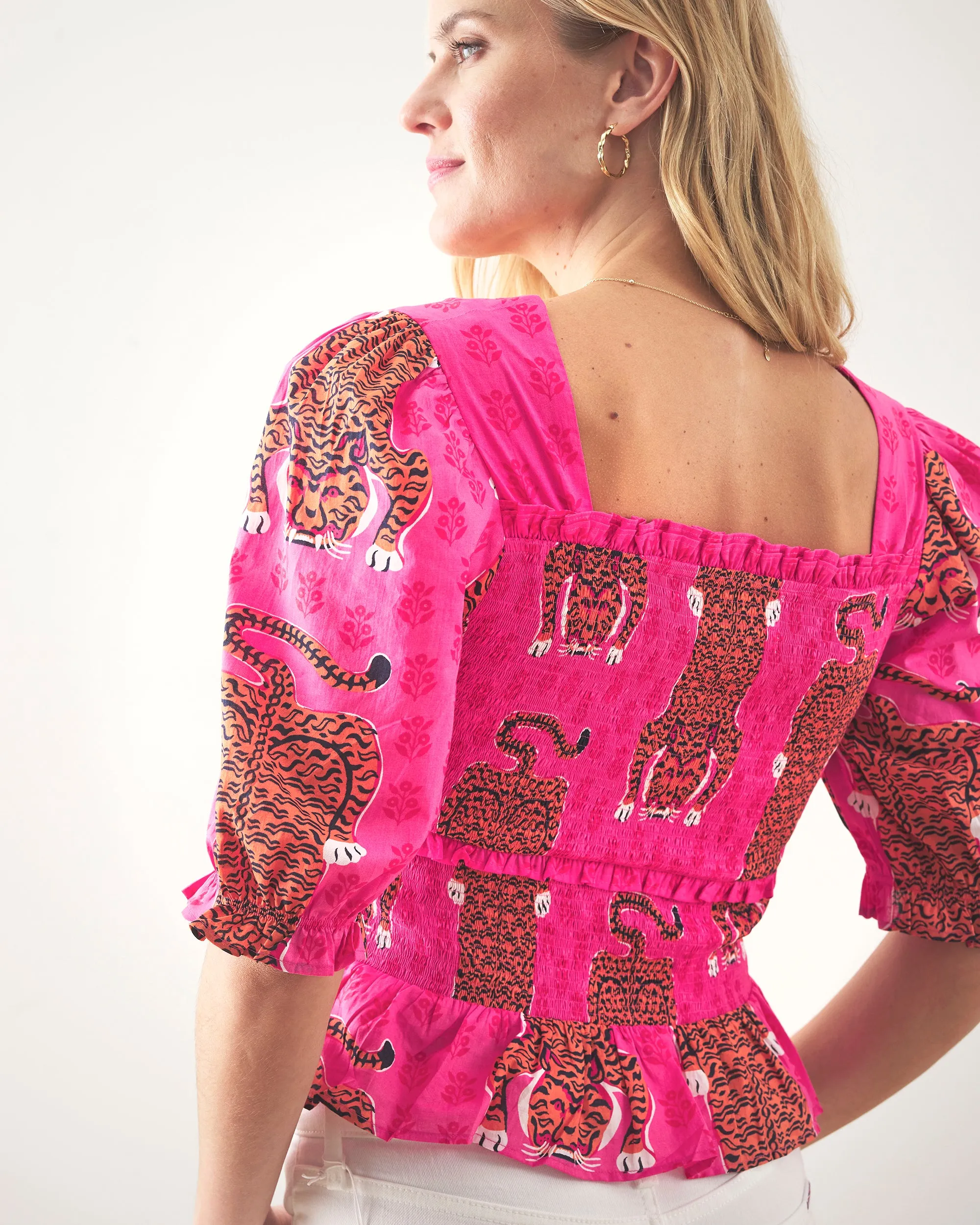 Siberian Stripes - Sophisticated Soirée Top - Neon Rose