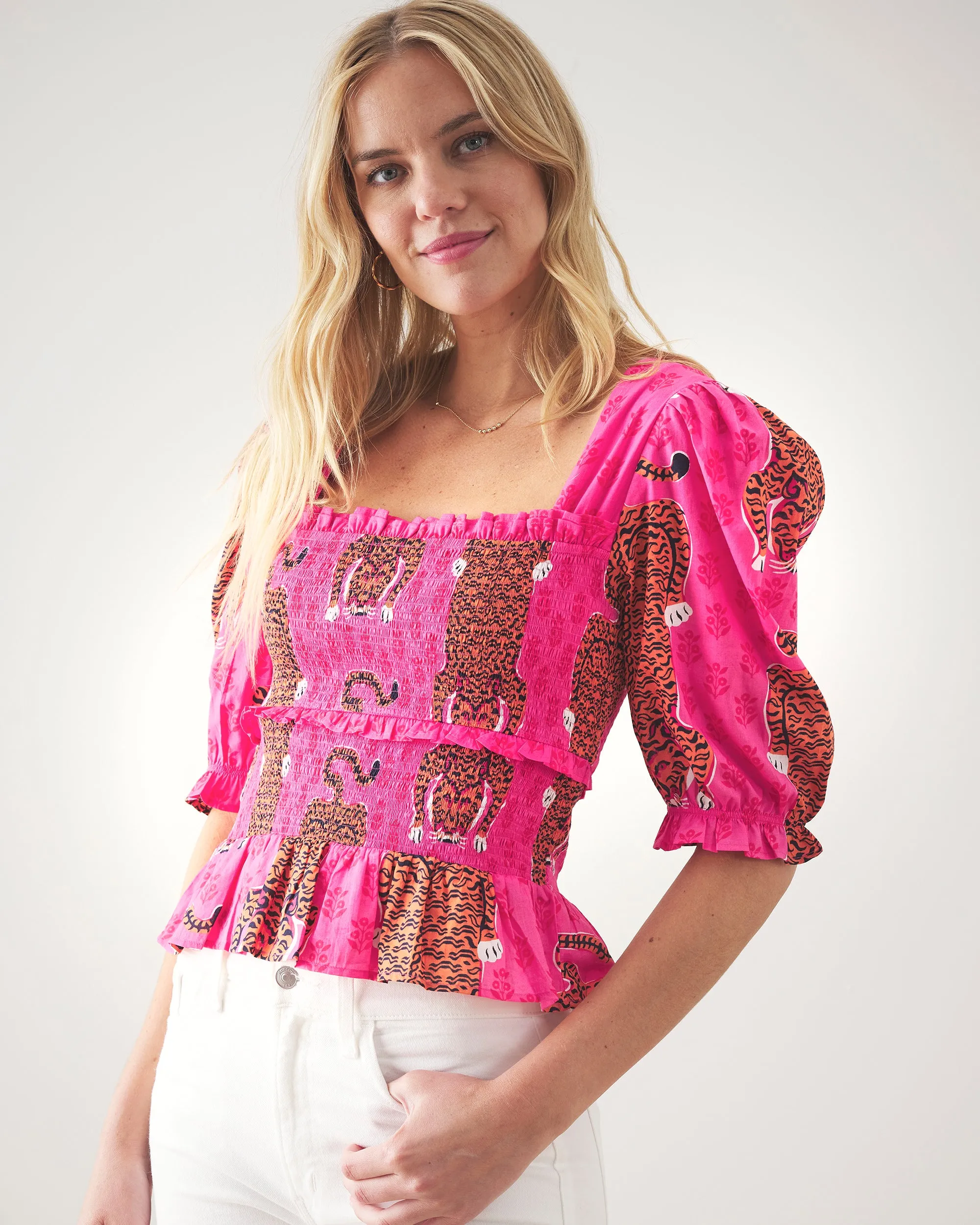 Siberian Stripes - Sophisticated Soirée Top - Neon Rose