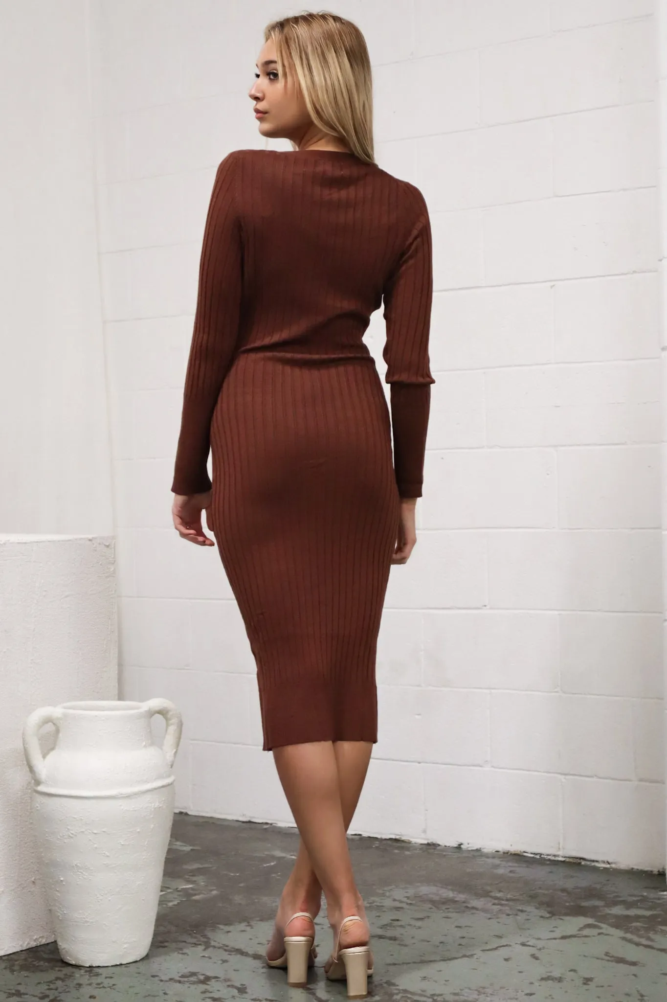 Tatiana Ribbed Dress - Brown