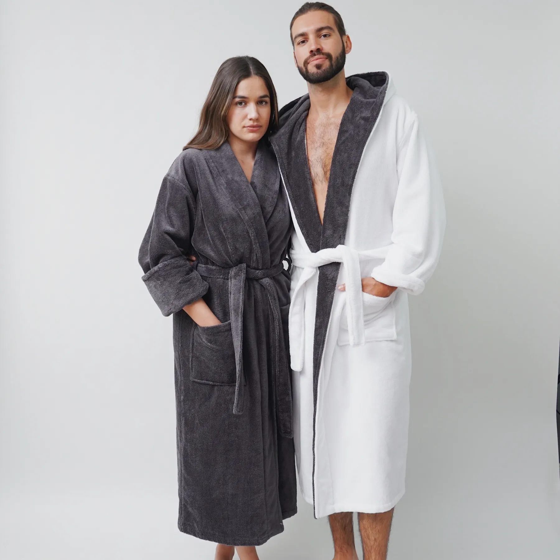 taurus mountain collection absorb8™ hooded robe, white with dark gray interior hood