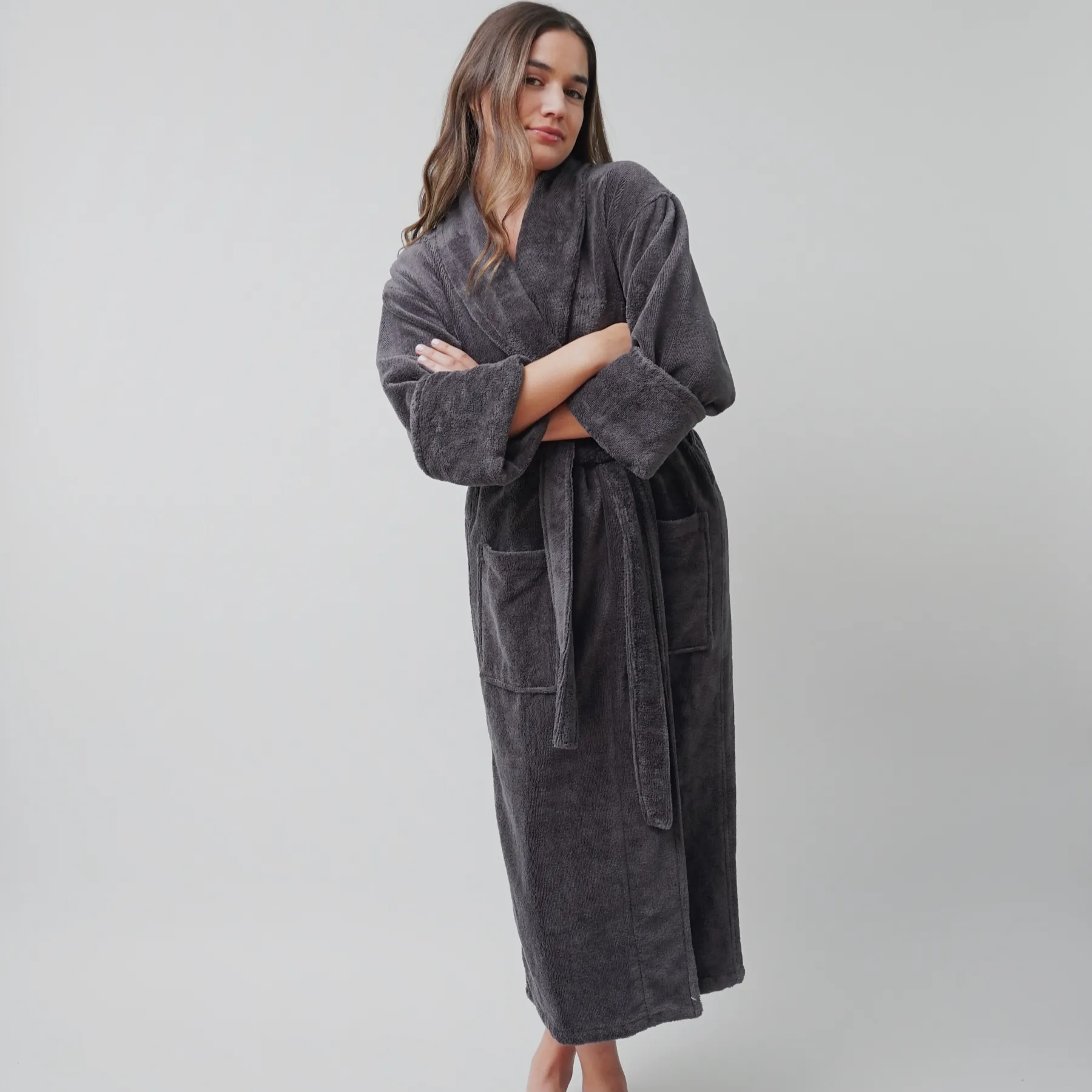 taurus mountain collection absorb8™ shawl collar robe, dark gray