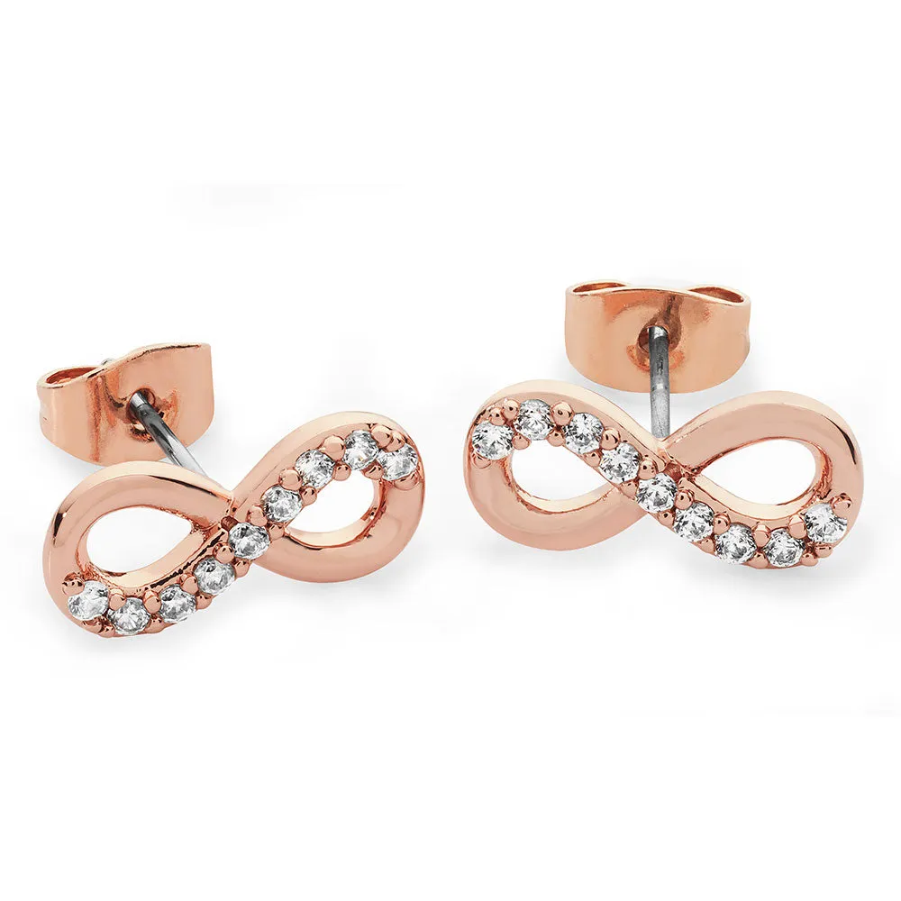 Tipperary Crystal Part Stone Set Infinity Stud Earrings Rose Gold