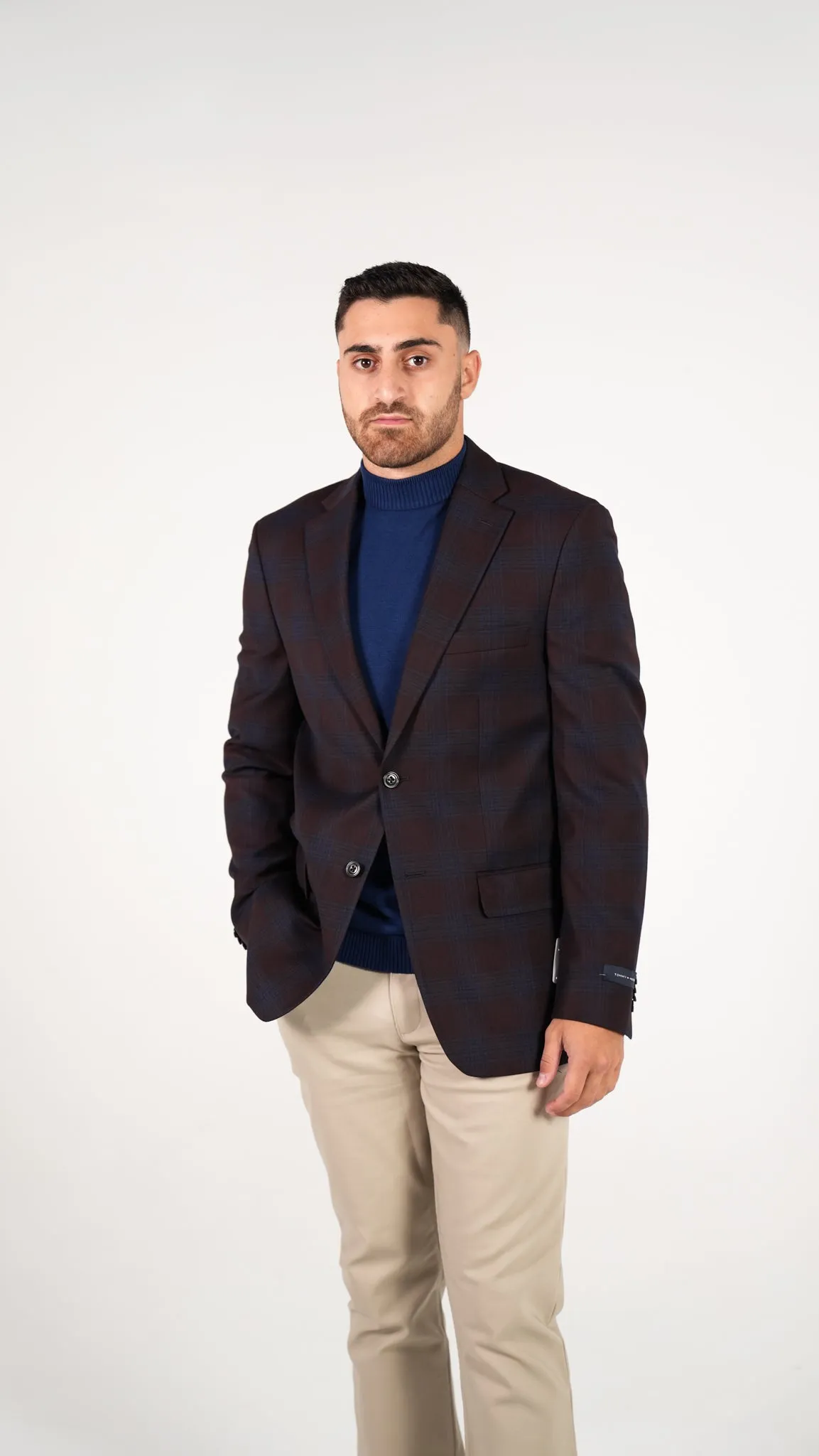 Tommy Hilfiger 2 Button Windowpane Burgundy/Black Sport Jacket