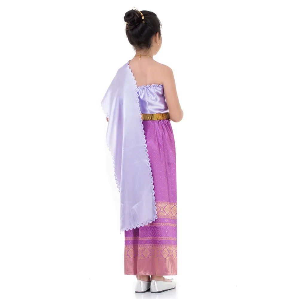 Traditional Chut Thai Girls Dress Purple Elegance