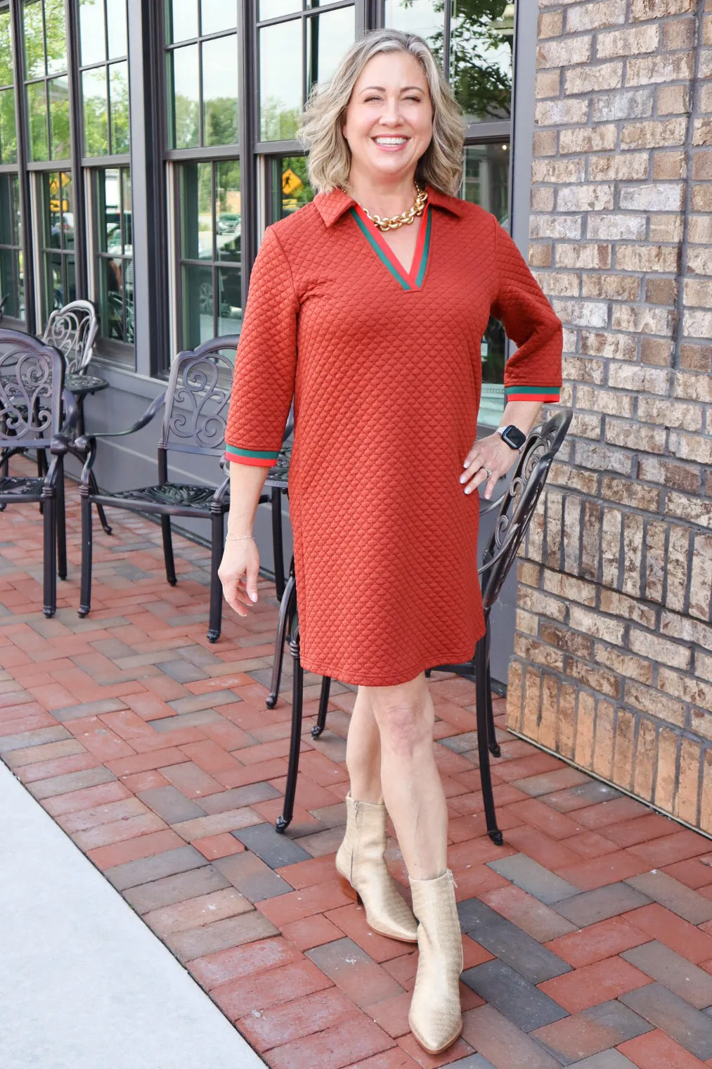 V Neck Rust Dress