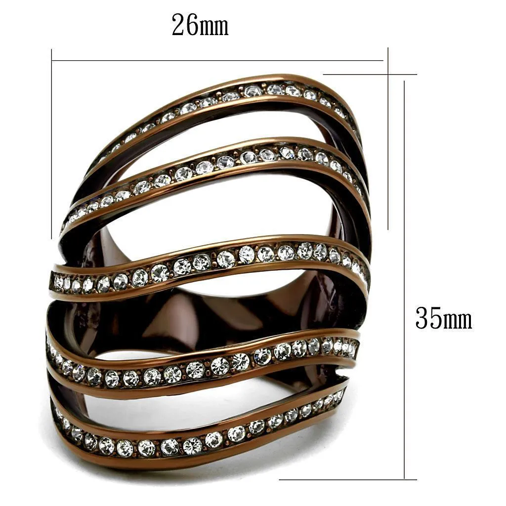 Women Stainless Steel Synthetic Crystal Rings Clear Coffee