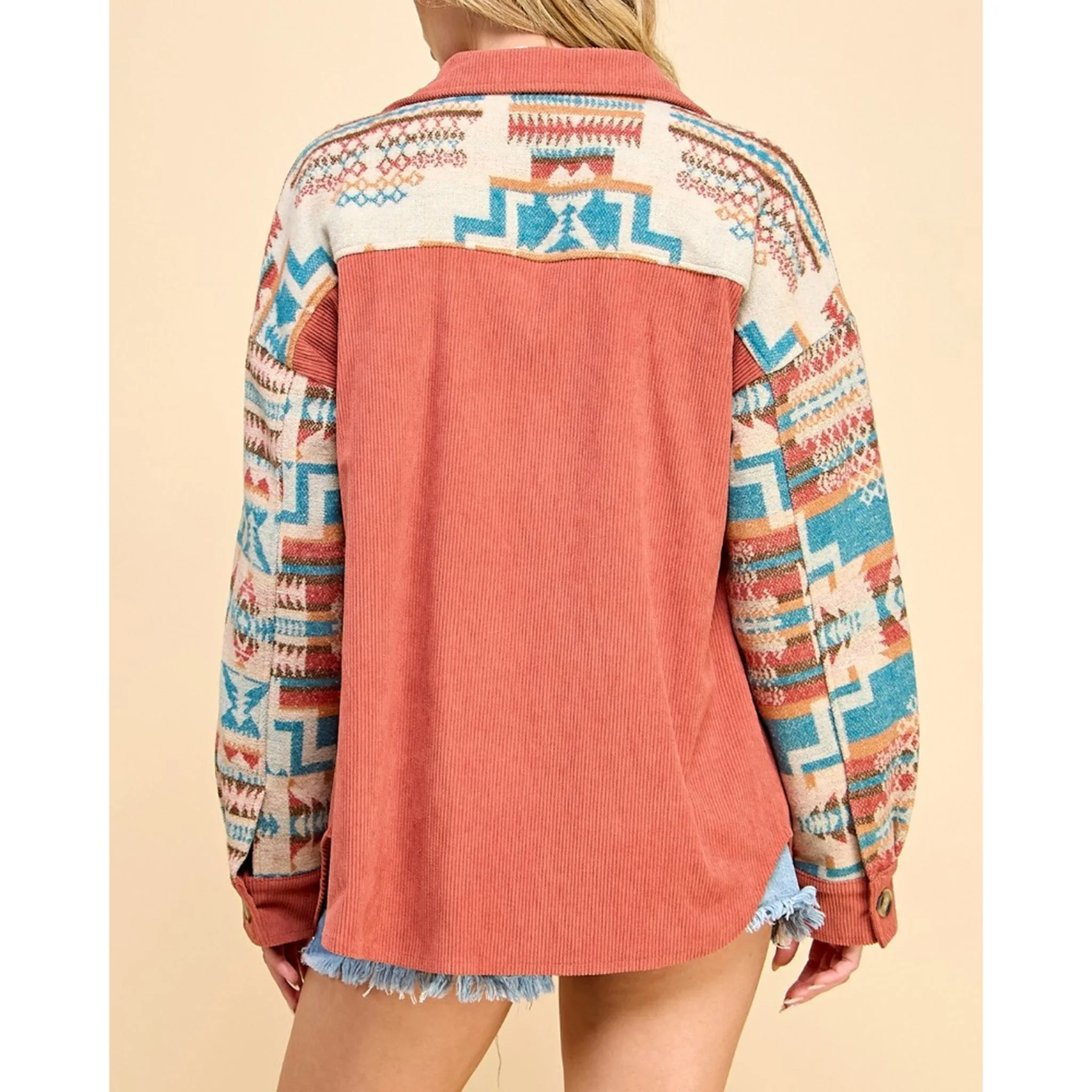 Women's Rust & Aztec Contrast Corduroy Shacket