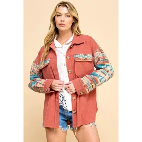 Women's Rust & Aztec Contrast Corduroy Shacket