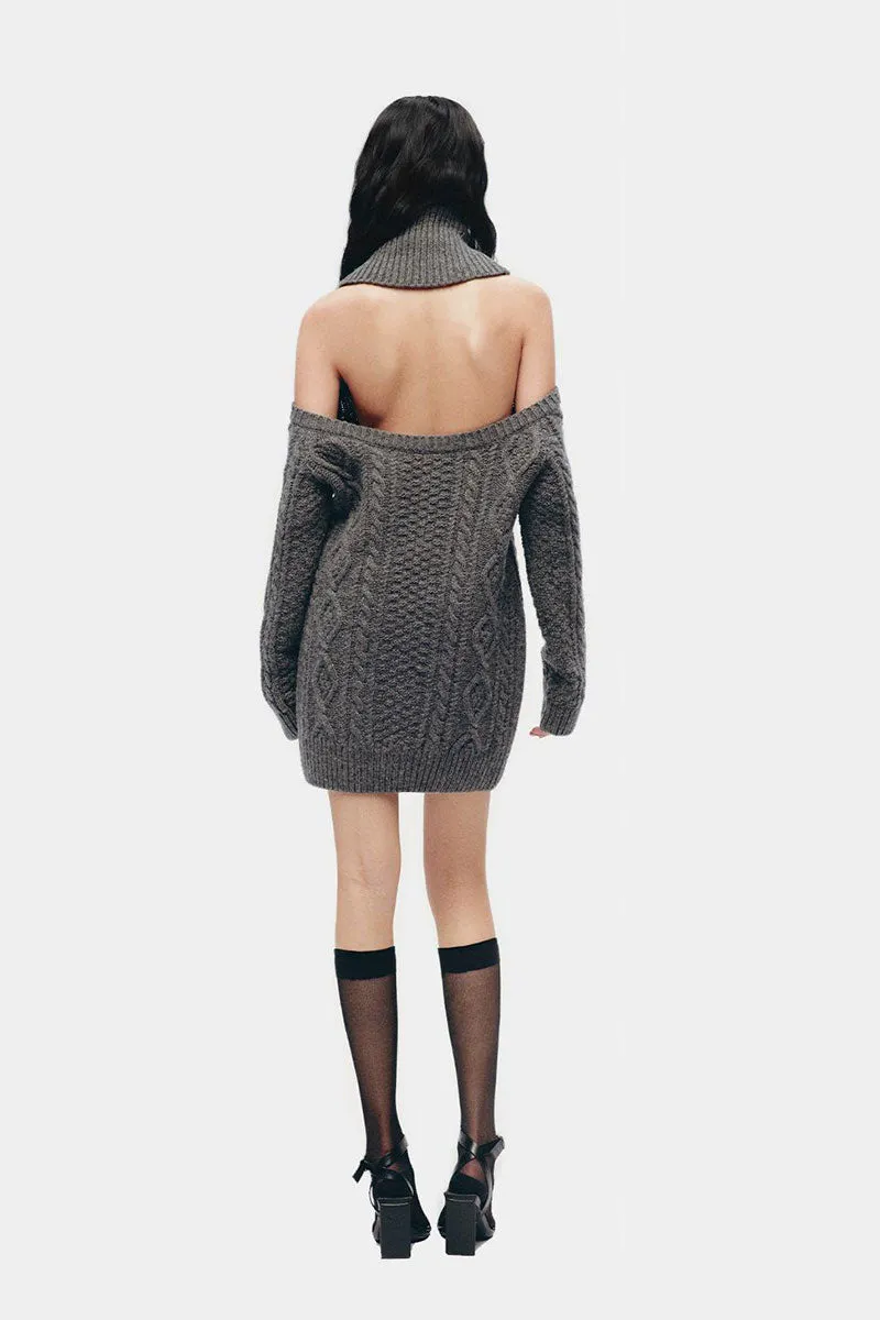 Wool-Blend Long Sleeve Turtleneck Cold Shoulder Mini Sweater Dress