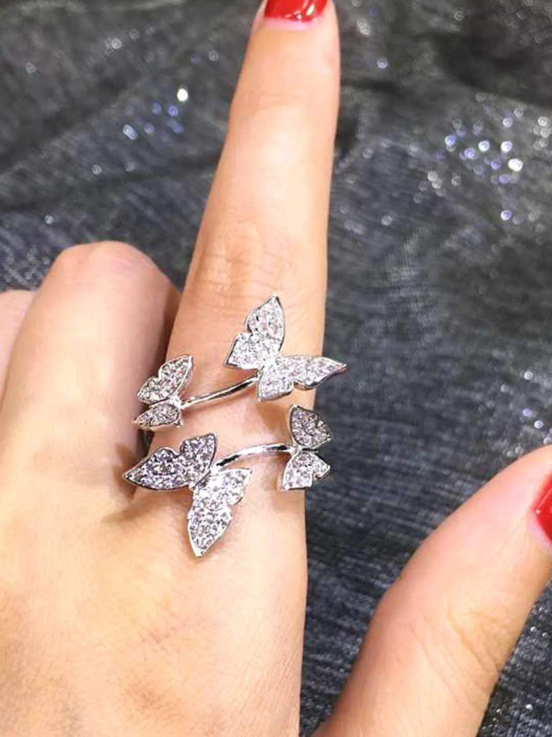 Yellow Chimes Rings for Women & Girls Crystal Ring for Girls | Adjustable Butterfly Designed Silver Tone Crystal Finger Ring for Women|Birthday Gift For girls & women Anniversary Gift for Wife