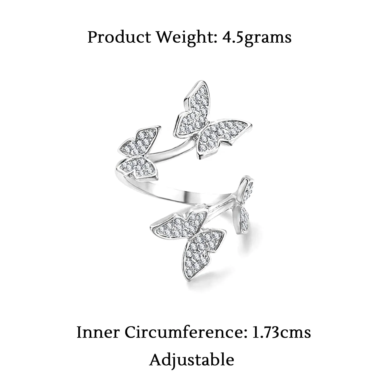 Yellow Chimes Rings for Women & Girls Crystal Ring for Girls | Adjustable Butterfly Designed Silver Tone Crystal Finger Ring for Women|Birthday Gift For girls & women Anniversary Gift for Wife