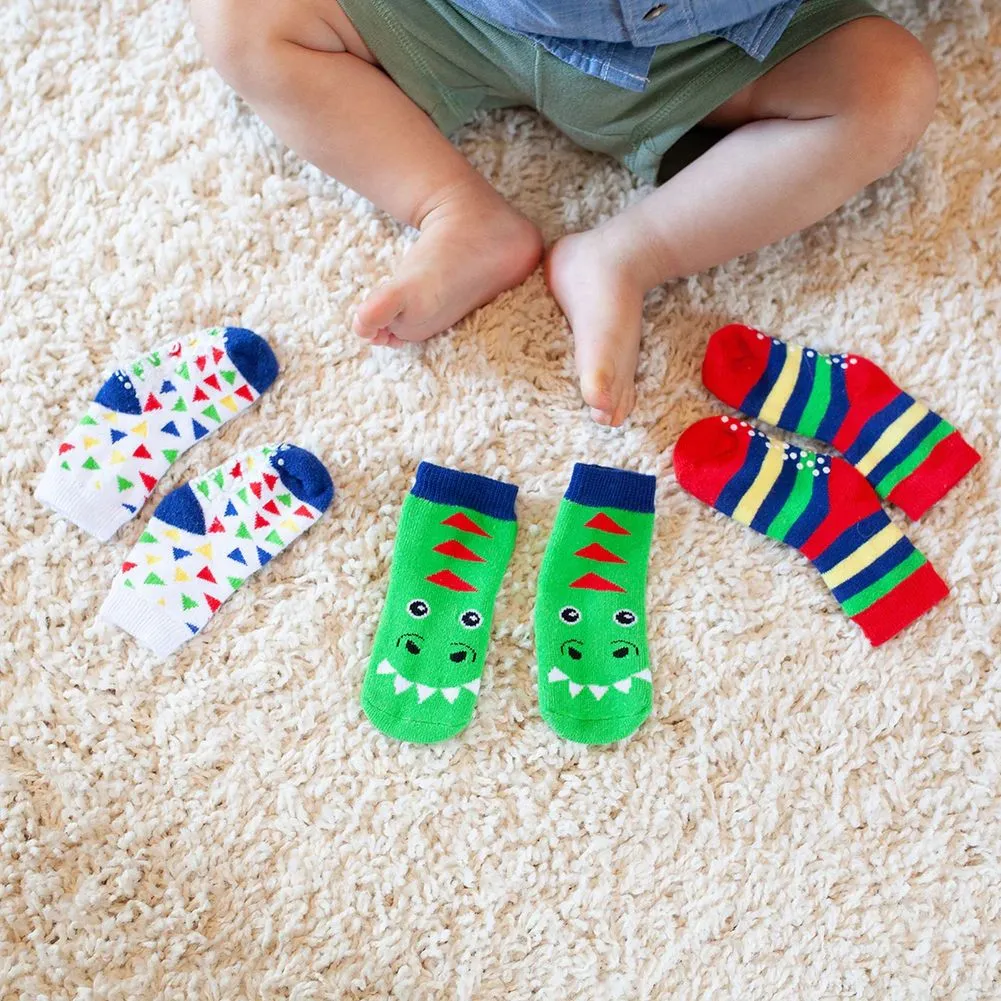 Zoocchini 3-Pack Comfort Terry Socks Set - Devin the Dinosaur (0-24 Months)